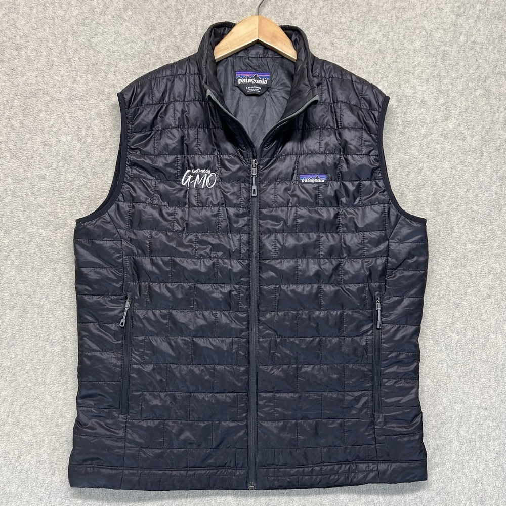 Patagonia Nano Puff Vest Mens Large Black GoDaddy‎ GMO Logo Full Zip